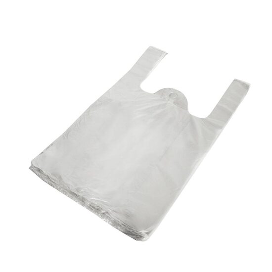 Maisiņi 25+12x 45cm ar rokturiem, 10my balti, HDPE, iepakojumā 100gab.