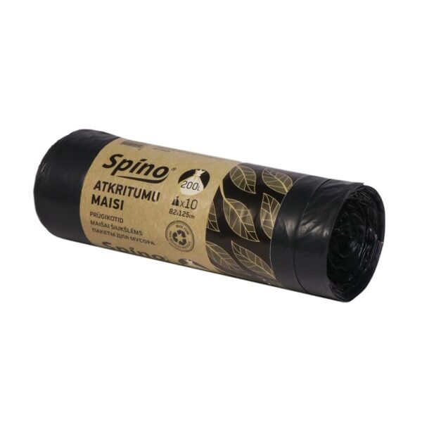 LDPE Atkritumu maisi SPINO 200 L, 82 x 125 cm, 40 my, melni, rullī 10 gab